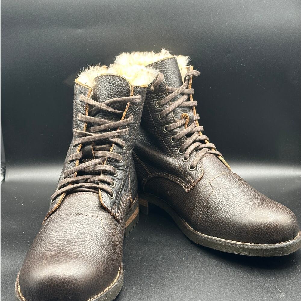 Men’s Brown Faux Fur Lined Leather Winter Boots Size 11 Lace Up House of Léon